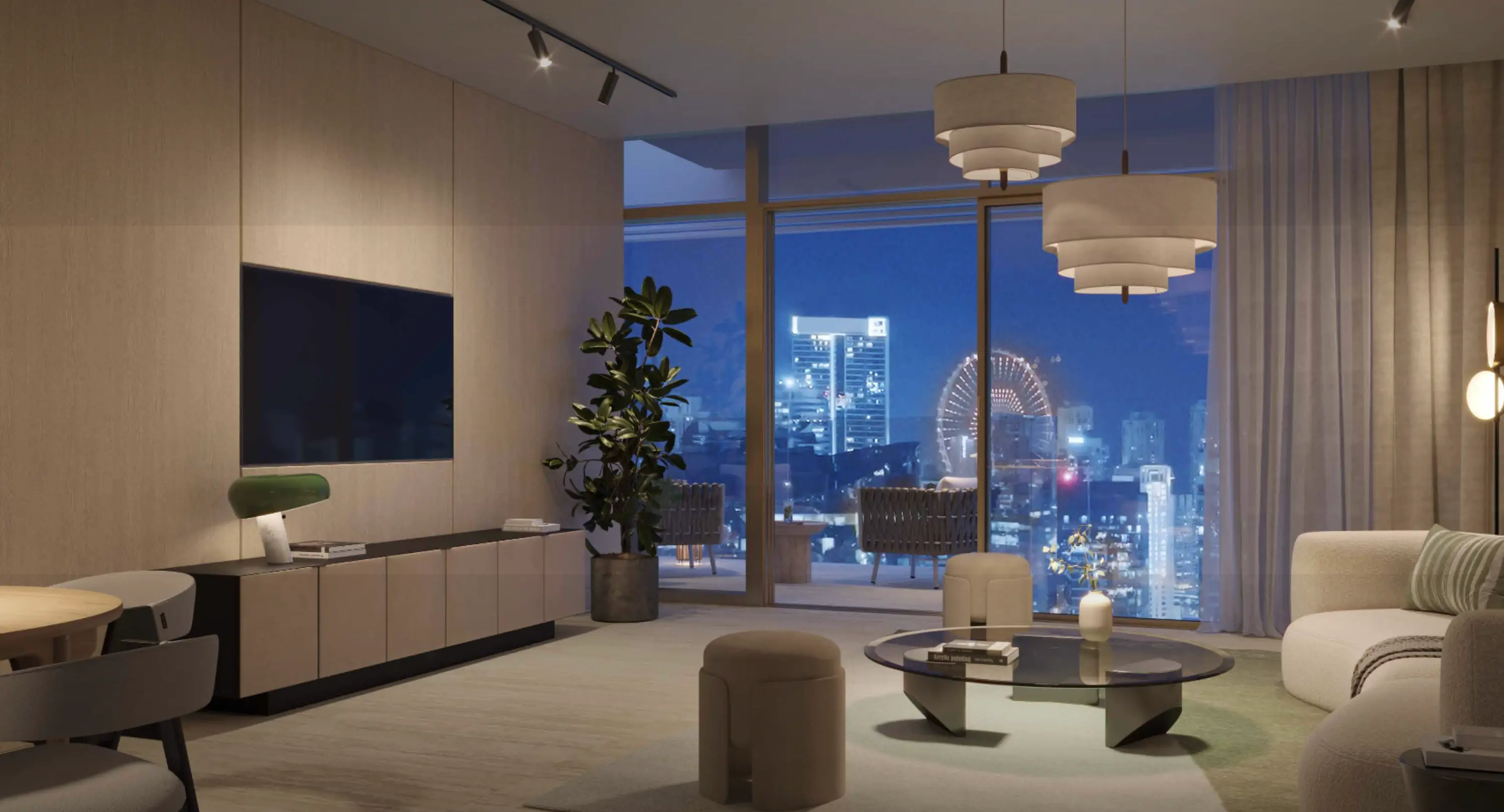 Serena District Living room view at dusk