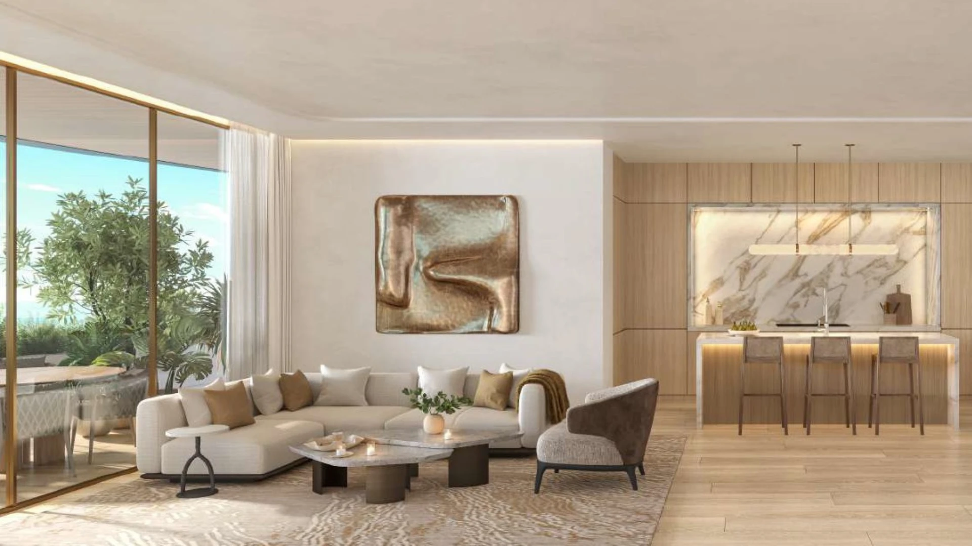The Residences at The Dubai Beach 8 Living room kitchen